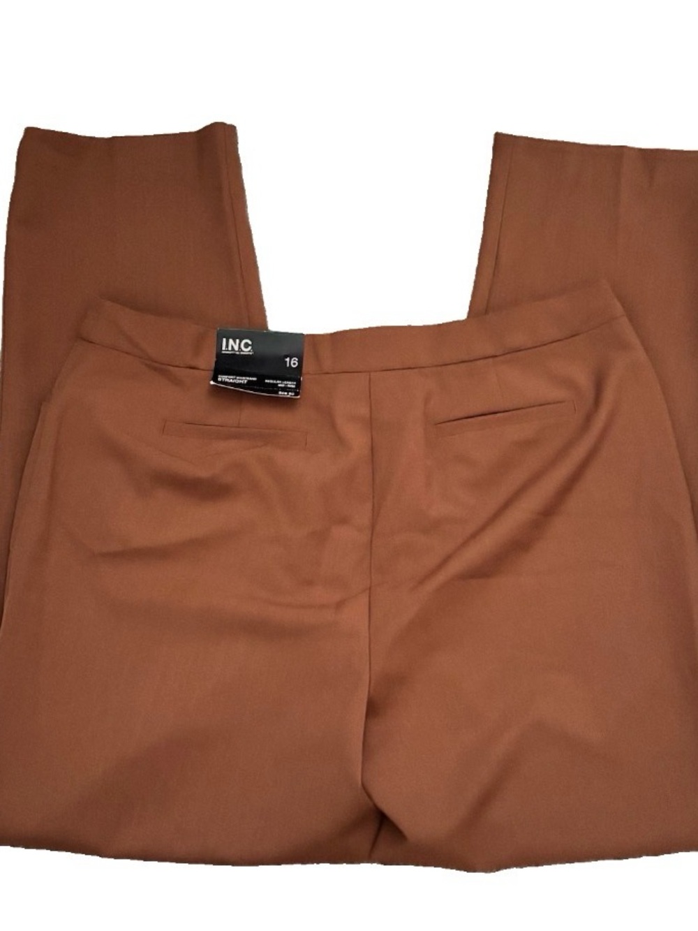 INC International Concepts NWT Brown Mid Rise Straight Trouser Size 16 - Picture 3 of 8